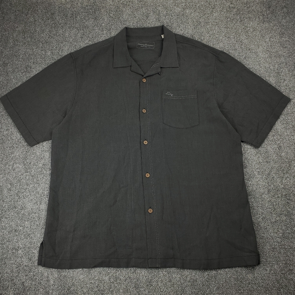 Tommy Bahama Island Zone Silk Camp Shirt Mens XL Charcoal Gray Hawaiian Beach - Picture 9 of 9